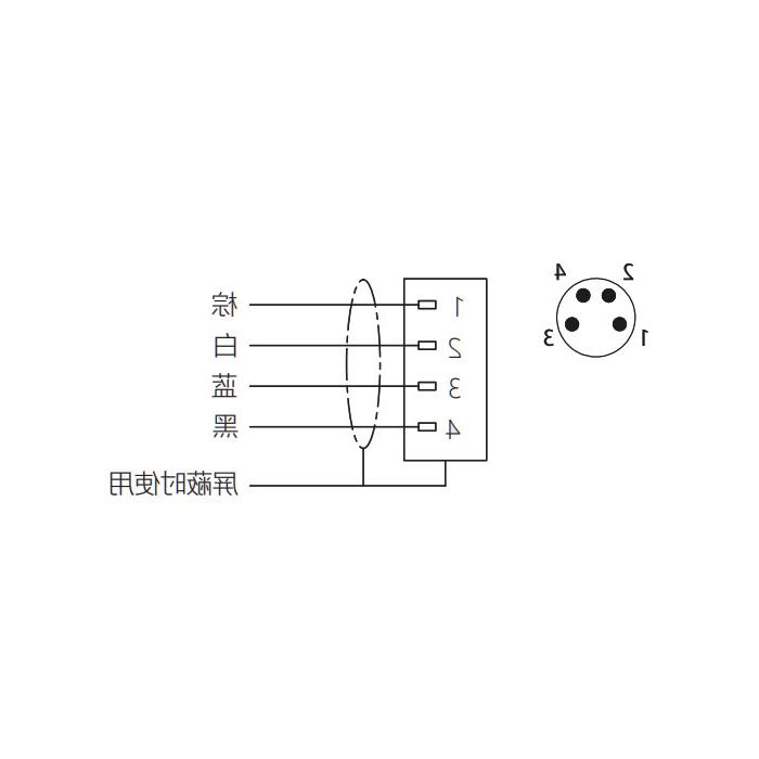 M8 4Pin、公头直型、单端预铸PUR柔性电缆、带屏蔽、黑色护套、63S105-XXX